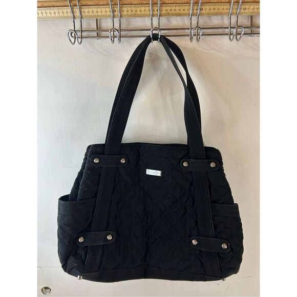 Vera Bradley 16x12" black quilted shoulder bag purse magnectic closure zebra lin - Picture 9 of 9